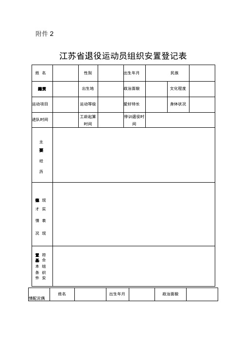 江苏省退役运动员组织安置登记表