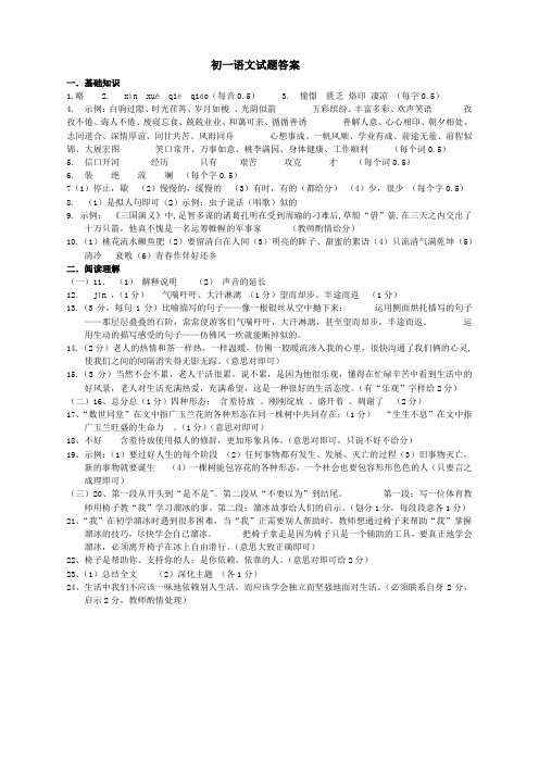 2014-2015学年度下学期初一语文期末试题参考答案