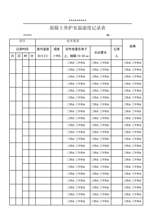 混凝土养护室温湿度记录