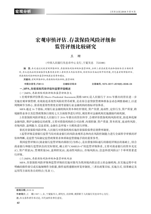 宏观审慎评估、存款保险风险评级和监管评级比较研究