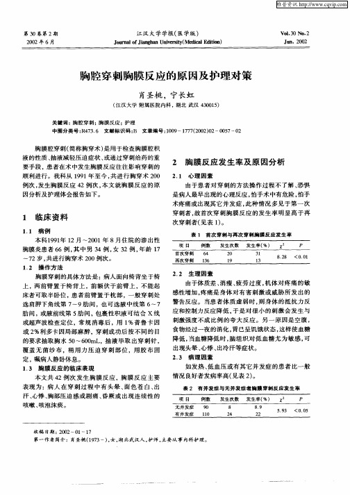 胸腔穿刺胸膜反应的原因及护理对策