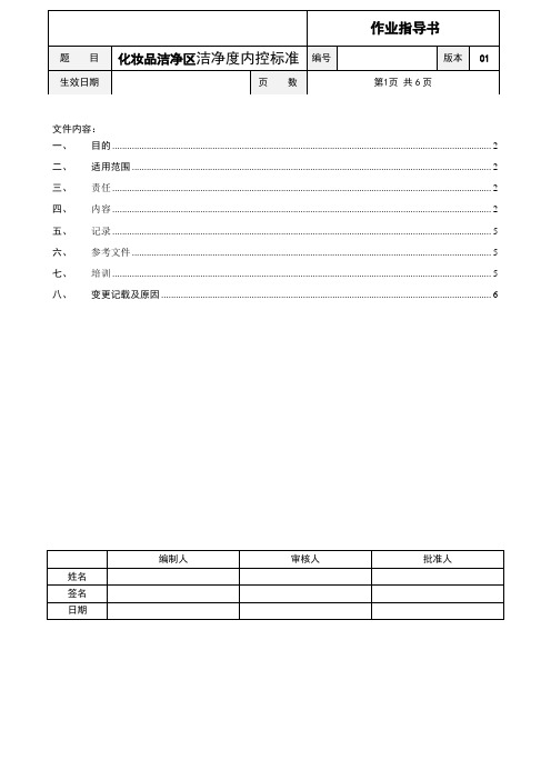 化妆品洁净区洁净度内控标准