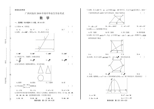 (高清版)2019年广西河池市中考数学试卷