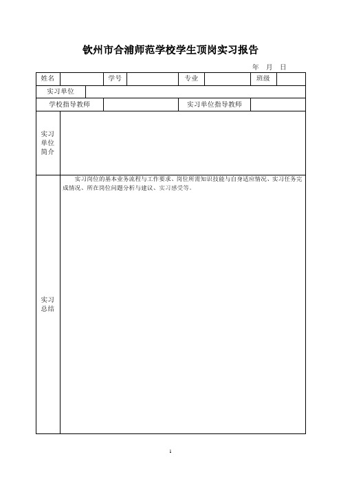 钦州市合浦师范学校学生顶岗实习考核表