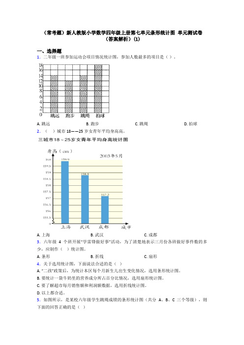 (常考题)新人教版小学数学四年级上册第七单元条形统计图 单元测试卷(答案解析)(1)