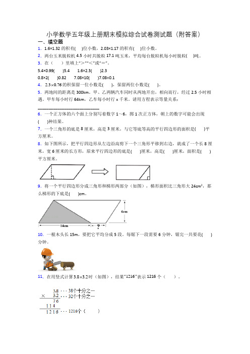 小学数学五年级上册期末模拟综合试卷测试题(附答案)