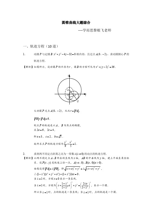 100道圆锥曲线大题综合