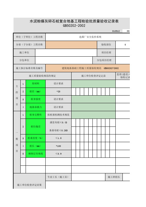 水泥粉煤灰碎石桩复合地基工程检验批质量验收记录表