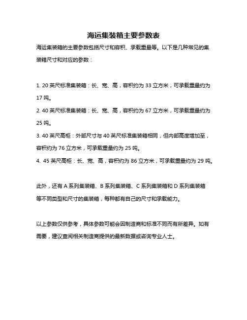 海运集装箱主要参数表