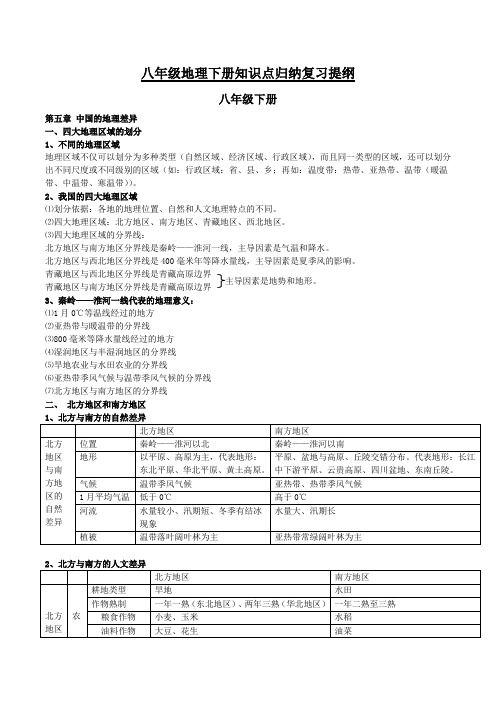 人教版八年级地理下册知识点归纳复习提纲