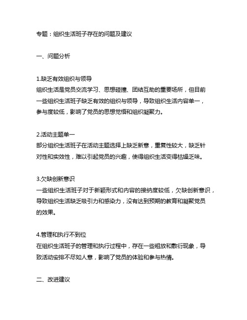 专题组织生活班子存在的问题及建议