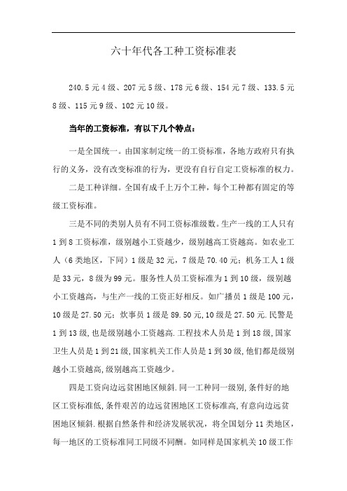 六十年代各工种工资标准表