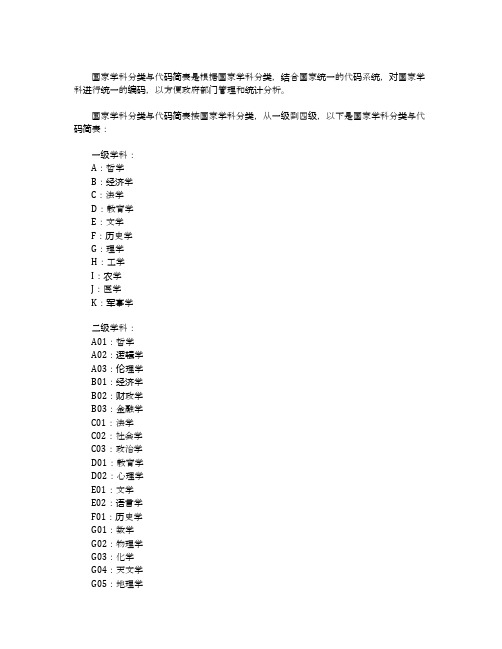 国家学科分类与代码简表