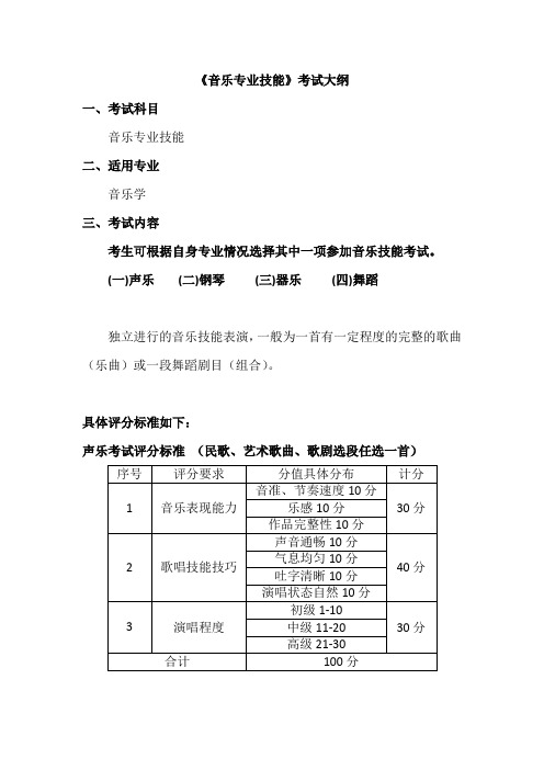 《音乐专业技能》考试大纲【模板】