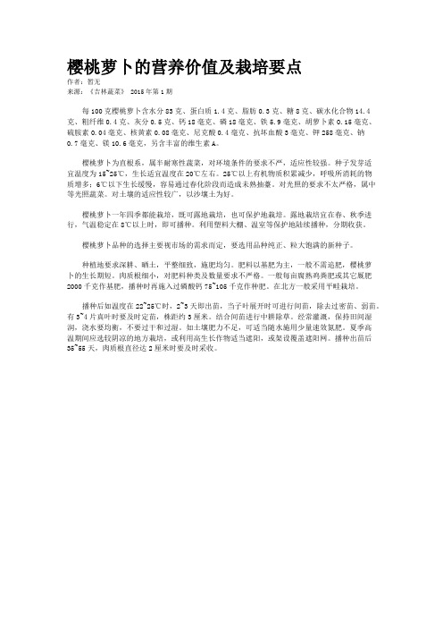 樱桃萝卜的营养价值及栽培要点