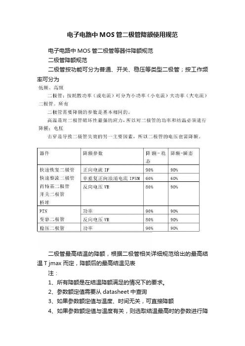 电子电路中MOS管二极管降额使用规范