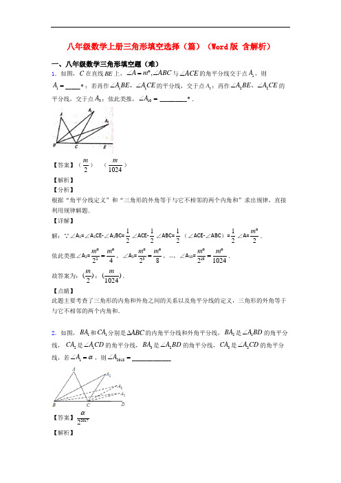 八年级数学上册三角形填空选择(篇)(Word版 含解析)