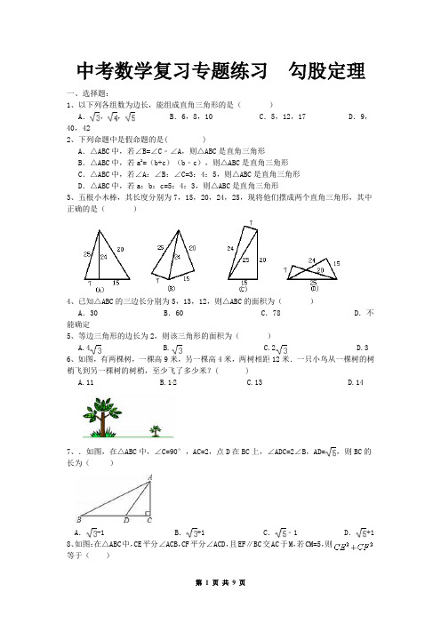 中考数学《勾股定理》复习练习题及答案