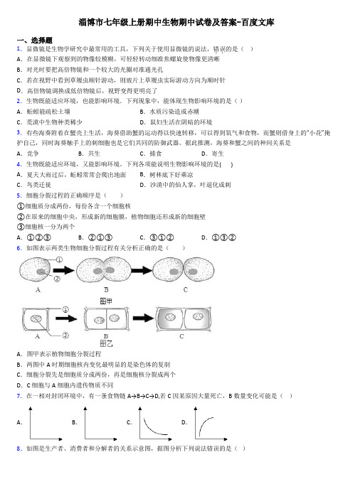 淄博市七年级上册期中生物期中试卷及答案-百度文库