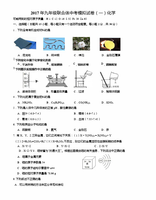 2017年南京中考化学一模(联合体)解析版