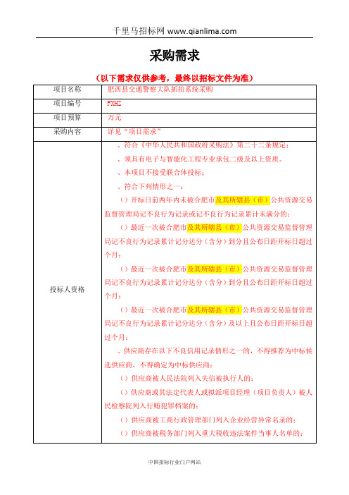 交通警察大队抓拍系统采购项目公开(网上招投标项目)招投标书范本