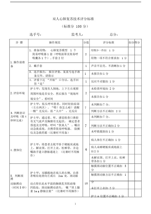 (完整版)双人心肺复苏评分标准.doc