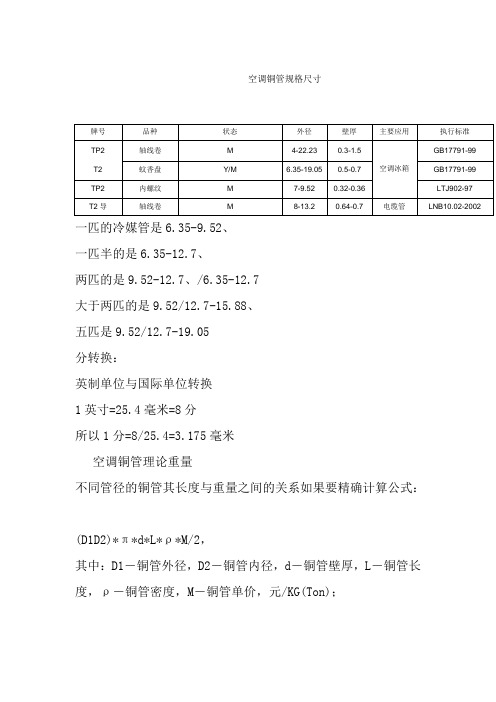 空调铜管规格尺寸