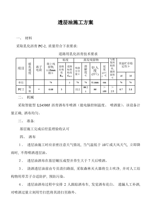 高速公路透层油施工方案