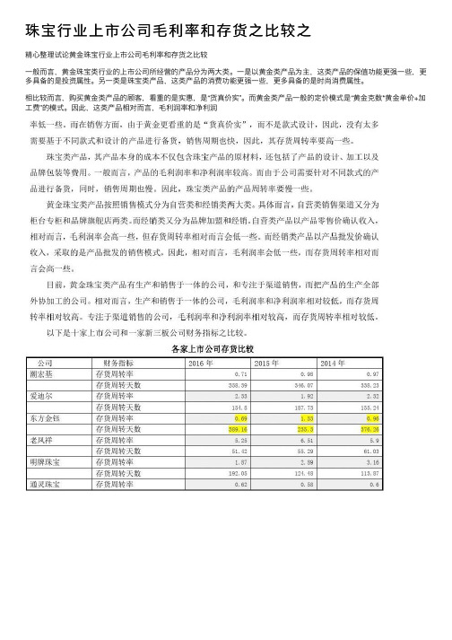 珠宝行业上市公司毛利率和存货之比较之