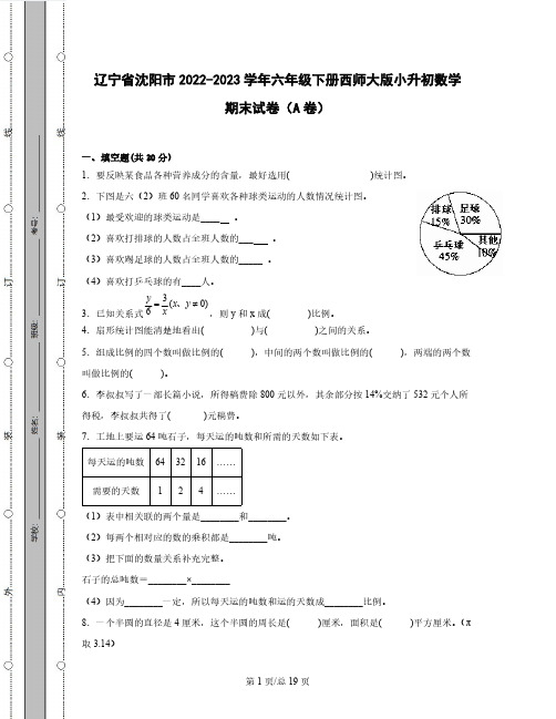 辽宁省沈阳市2022-2023学年六年级下册西师大版小升初数学期末试卷AB卷2套(含解析)