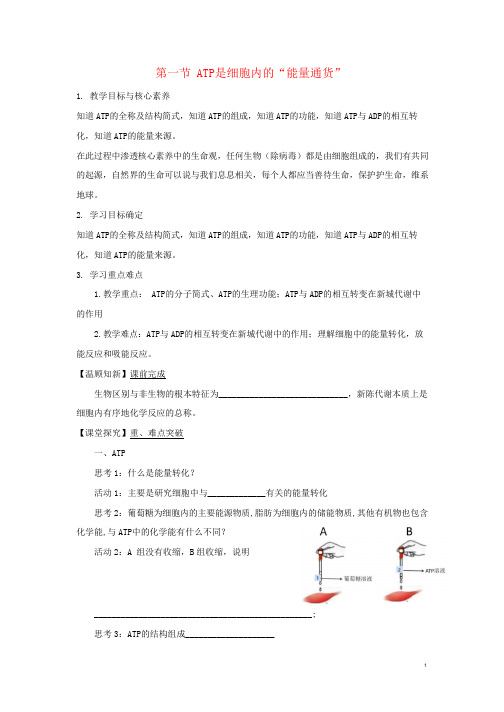 2020-2021年新教材高中生物第三章细胞的代谢 学案浙科版必修1