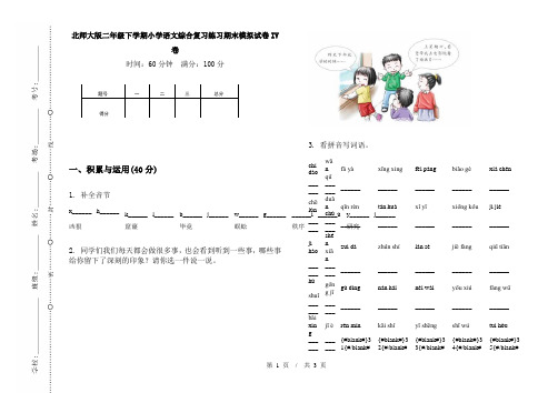 北师大版二年级下学期小学语文综合复习练习期末模拟试卷IV卷