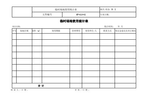 临时场地使用统计表