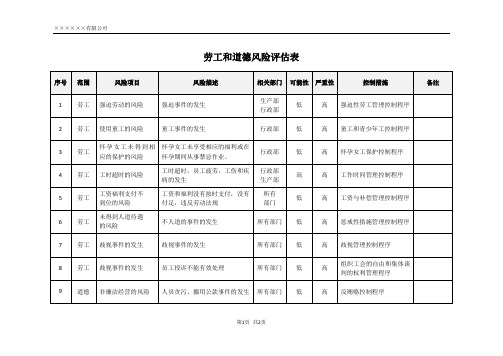 企业《劳工和道德风险评估表》