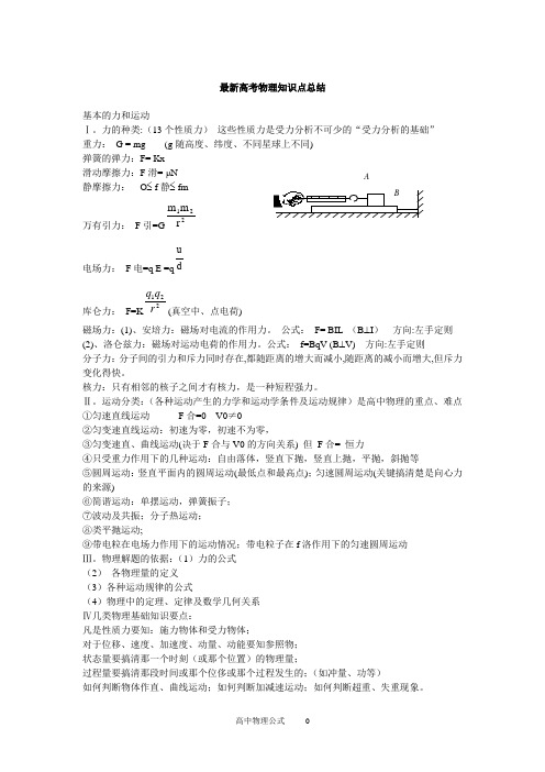 最新高中物理知识点总结及公式大全课件