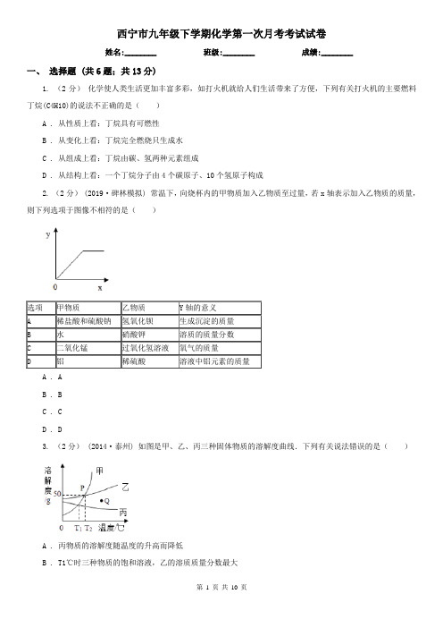 西宁市九年级下学期化学第一次月考考试试卷