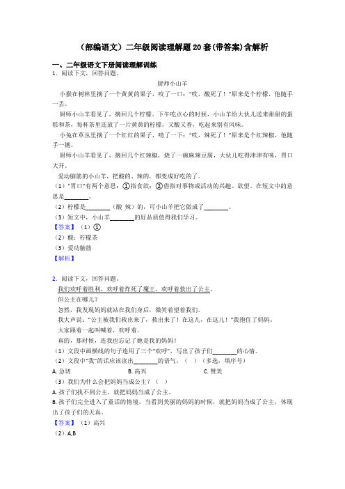 二年级(部编语文)二年级阅读理解题20套(带答案)含解析