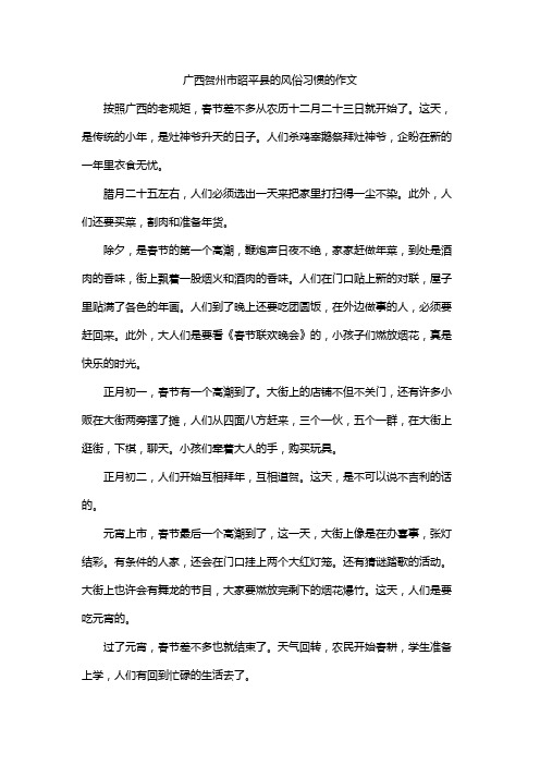 广西贺州市昭平县的风俗习惯的作文