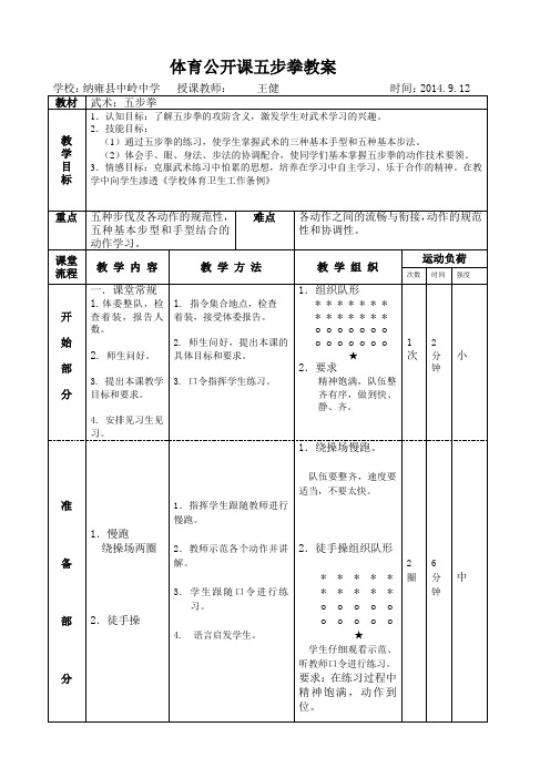 王健体育公开课五步拳教案