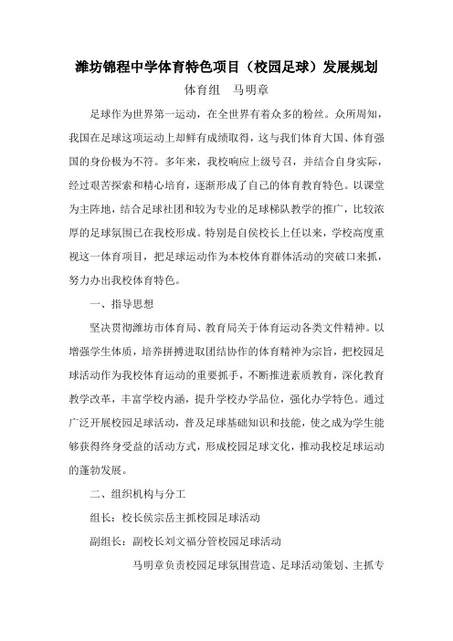 潍坊锦程中学体育特色项目(校园足球)发展规划