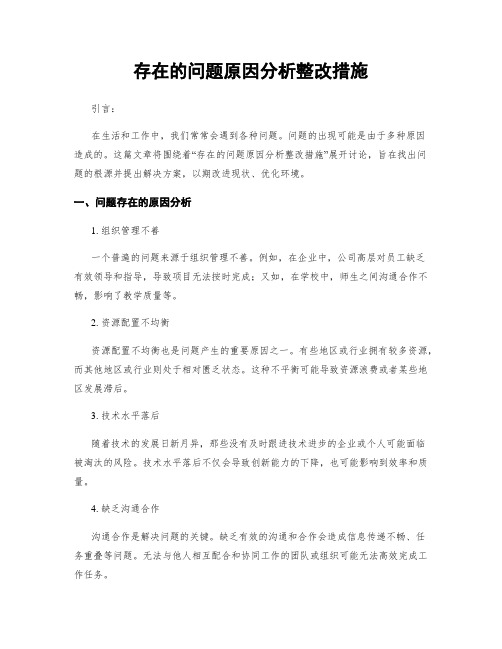 存在的问题原因分析整改措施