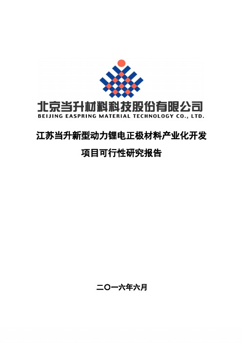 江苏当升新型动力锂电正极材料产业化开发项目可行性研究报告