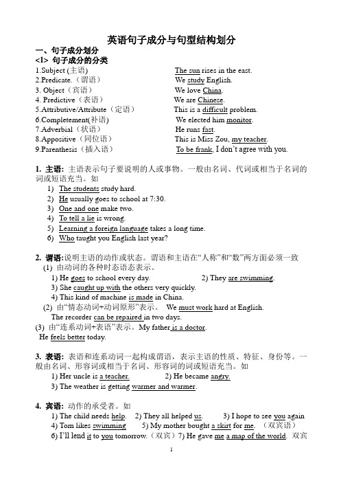 英语句型结构与句子成分划分