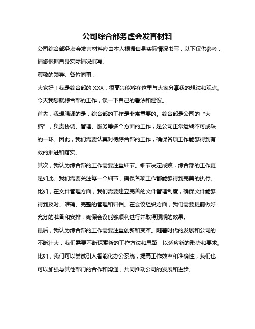 公司综合部务虚会发言材料