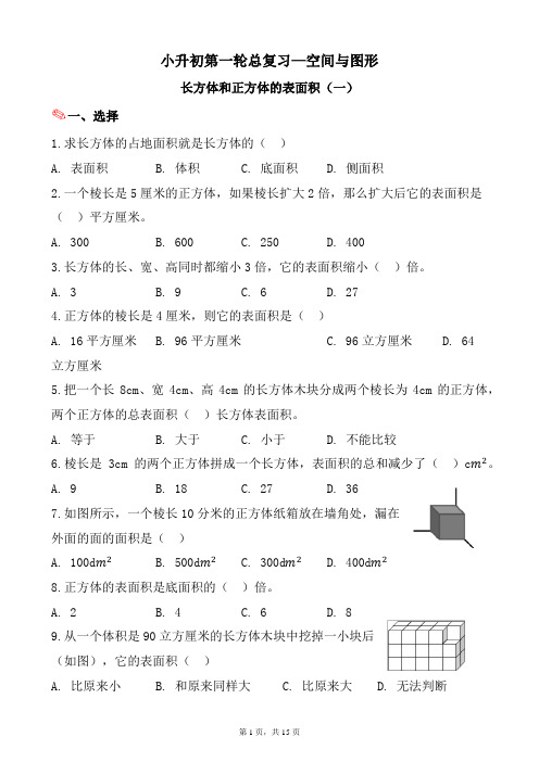 长方体和正方体的表面积(一)-小升初六年级数学下册第一轮总复习人教版