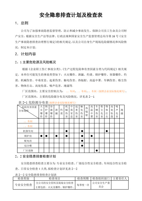 安全隐患排查计划及检查表