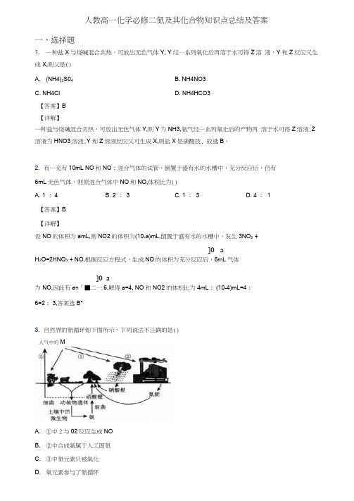 人教高一化学必修二氮及其化合物知识点总结及答案