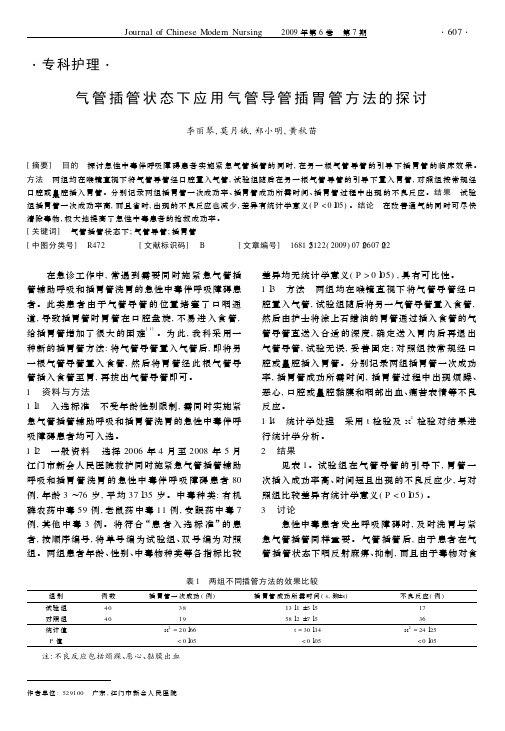 气管插管状态下应用气管导管插胃管方法的探讨