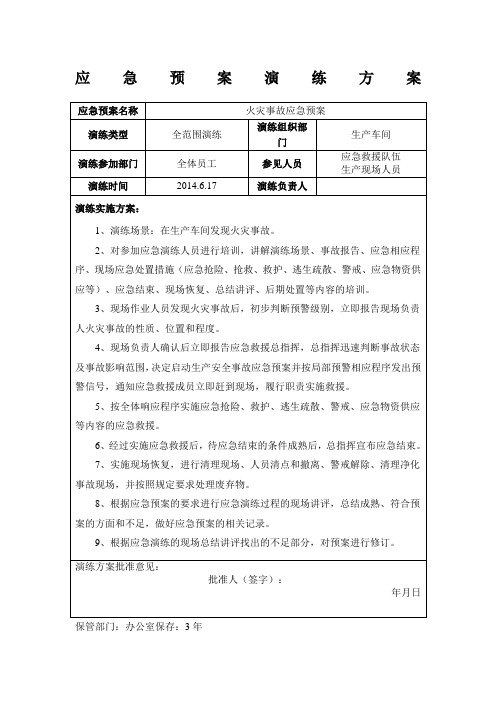 火灾应急救援演练方案记录及效果评估