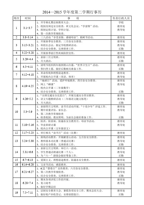 2014-2015学年度第二学期行事历